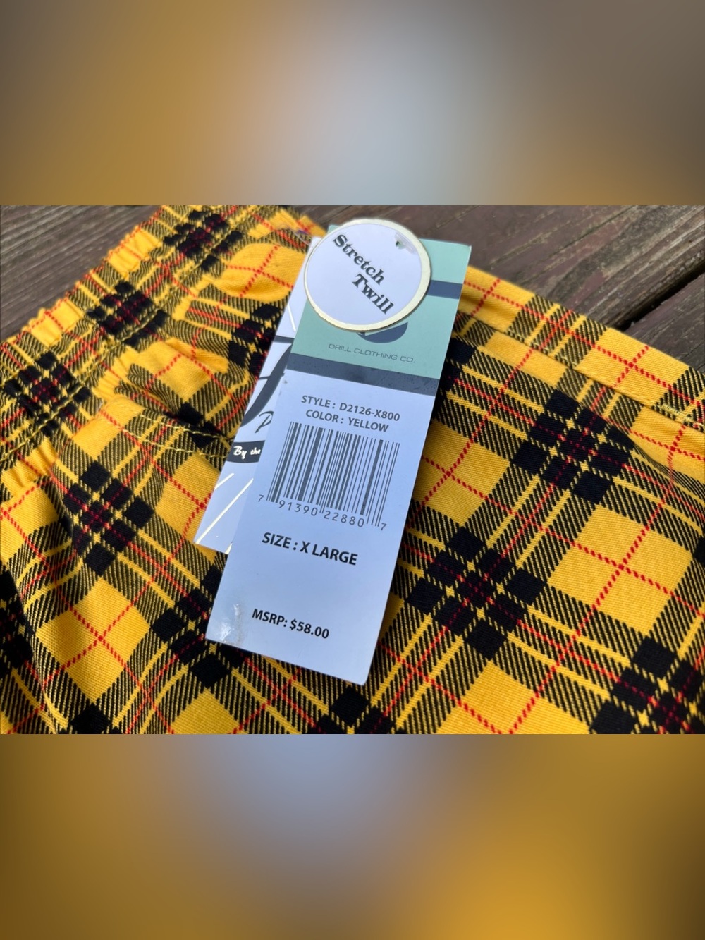 Drill Clothing Co. Fresh Prints of Bel-Air Stretch Twill Yellow Plaid Shorts|XL - Picture 7 of 14